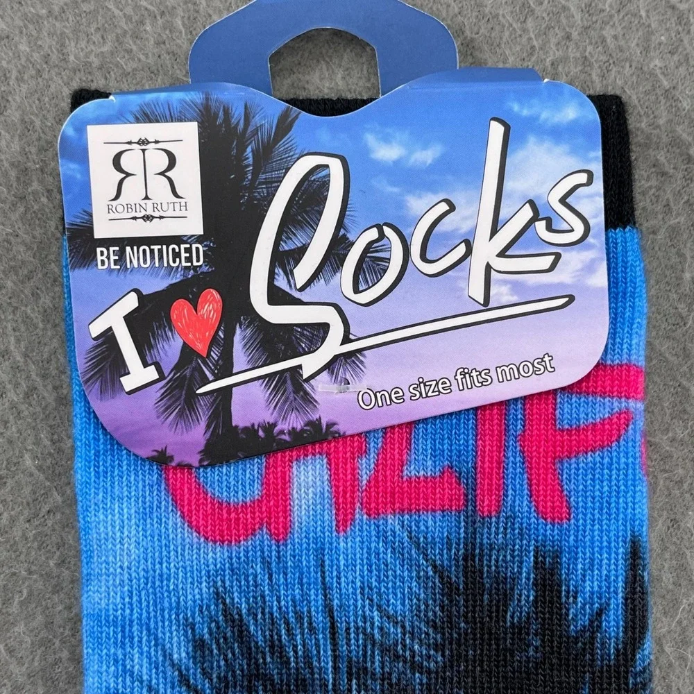 Robin Ruth Unisex Crew Socks Polyester Calif Palm Tree Sunset OS Vaporwave Beach